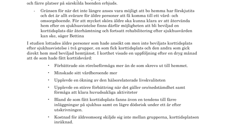 Korttidsboende - minskar oro och smärta för den äldre 