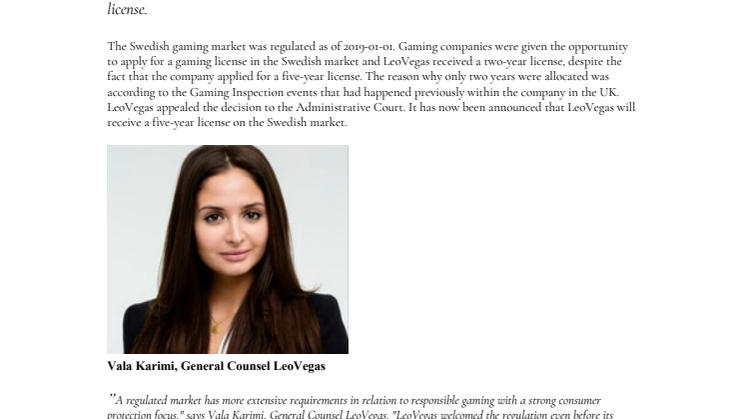 The Administrative Court grants LeoVegas extended License Time in Sweden