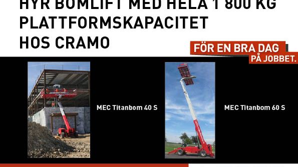 Hyr Bomlift med hela 1 800 kg plattformskapacitet hos Cramo