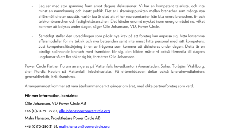 Premiär för Power Circle Partner Forum