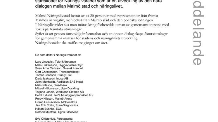 Nu har Malmö Näringslivsråd bildats