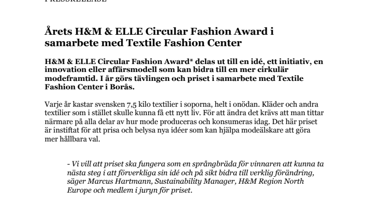 PM - Årets H&M & ELLE Circular Fashion Award i samarbete med Textile Fashion Center.pdf