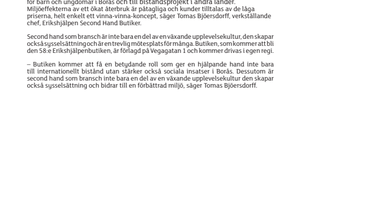 Erikshjälpen Second Hand öppnar butik i Borås