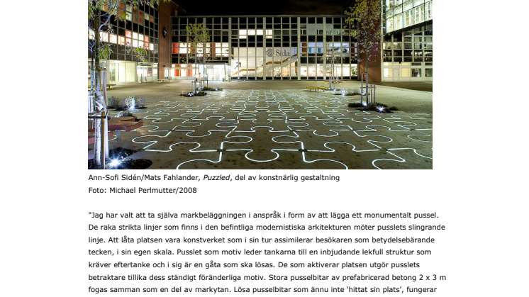 Pressinbjudan: Invigning Ann-Sofi Sidéns Puzzled onsdag 12/11