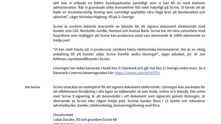 3 Sverige digitaliserar alla avtal tillsammans med Scrive