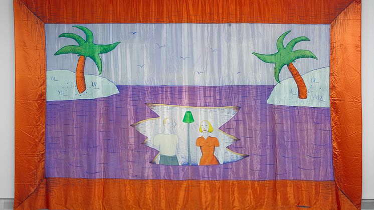 Marie-Louise Ekman, Utan titel, 1976, gouache på konstsiden, 300x570, scenografi till filmen Hallo Baby