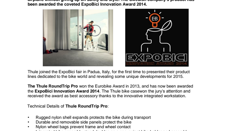 Thule Round Trip Pro wins the ExpoBici Innovation Award
