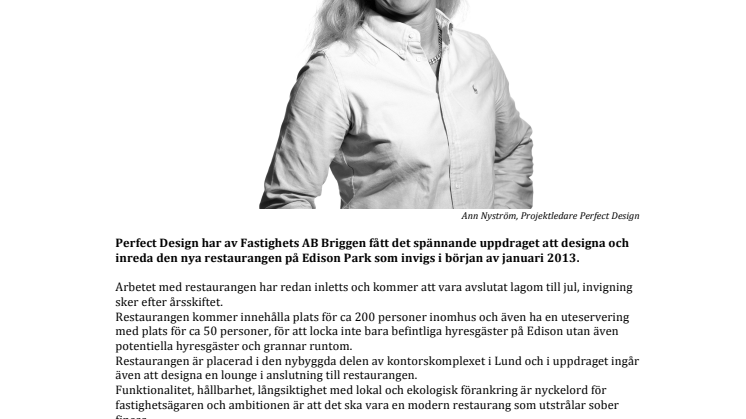Perfect Design designar restaurang Edison Park i Lund