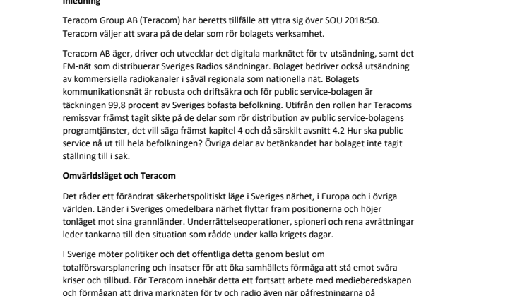 Teracom svarar på remiss om Public Service