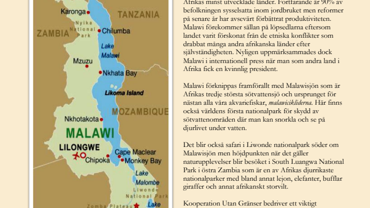 Upptäck Malawi med Kooperation Utan Gränser