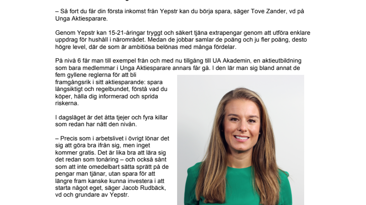 Yepstr inleder samarbete med Unga Aktiesparare 