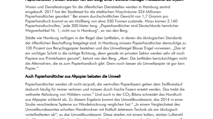Hamburg: 320 Millionen Wegwerf-Papierhandtücher jährlich
