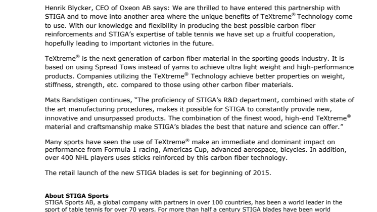 TeXtreme® Moves into Table Tennis – Partners up with STIGA