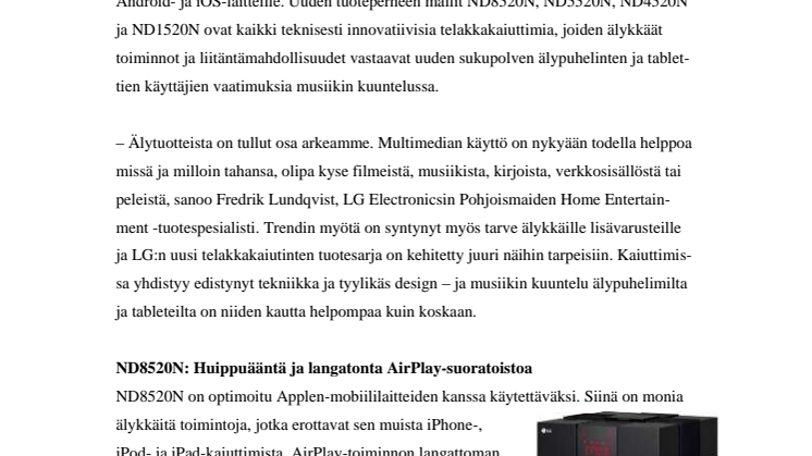 Kuuntele musiikkia tyylikkäästi - LG esittelee uudet telakkakaiuttimet