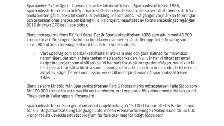 Sparbanken Skånes ägare delar ut 14 miljoner till skånska projekt