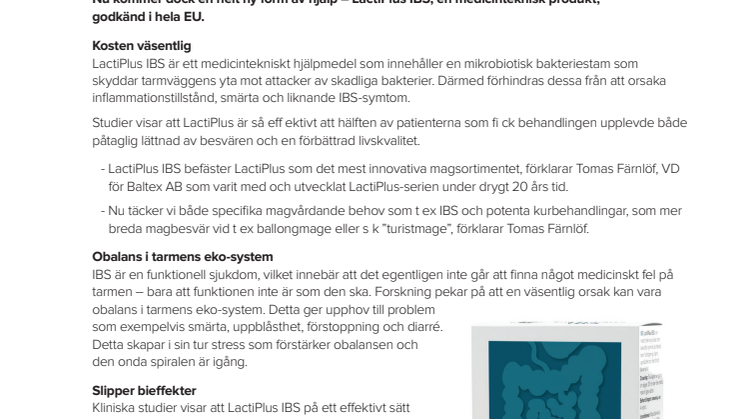 Ett nytt hjälpmedel med kliniskt dokumenterad effekt vid IBS