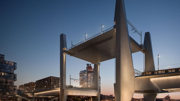 Hisingsbron blir med sina pyloner i stål ett nytt landmärke i Göteborg. Bild: Göteborgs Stad/Tomorrow