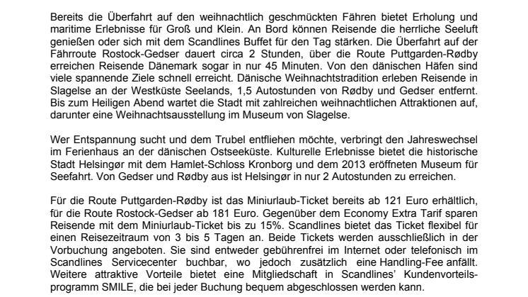Mit dem Miniurlaub-Ticket von Scandlines die Weihnachtszeit in Dänemark verbringen