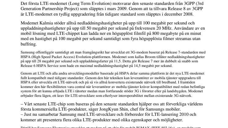 Samsung utvecklar första kommersiella LTE-modemet för mobiltelefoner
