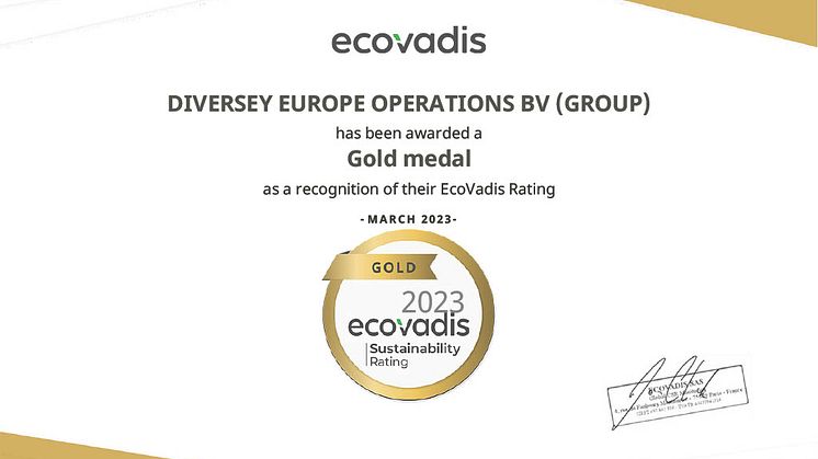 Diversey Europe erhält EcoVadis-Gold-Bewertung
