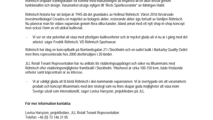 Röhnisch anlitar JLL för vidare expansion 