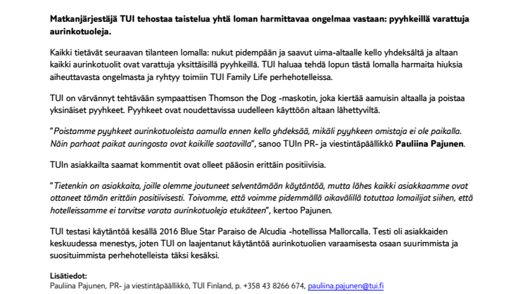 TUI laittaa pisteen suomalaisten suurimmalle lomaharmitukselle - aurinkotuolien varaamiselle