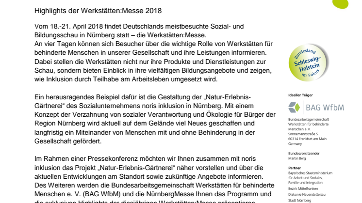 Einladung Pressekonferenz:  Werkstätten für behinderte Menschen präsentieren sich in Nürnberg