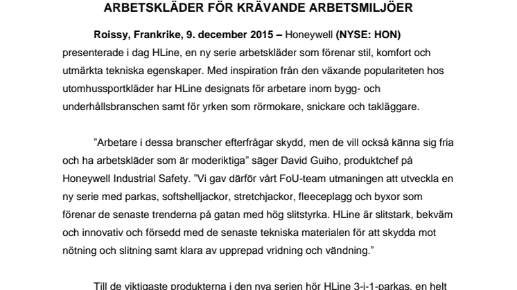 Honeywell lanserar HLine högpresterande arbetskläder för krävande arbetsmiljöer