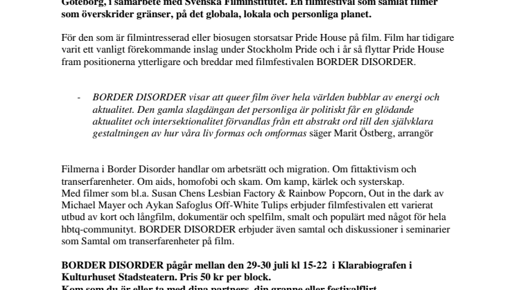 Filmfestivalen BOARDER DISORDER intar Stockholm Pride
