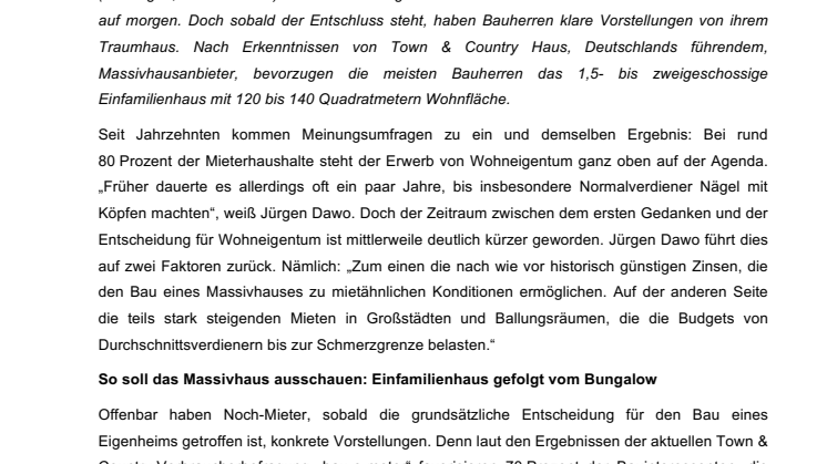 Massivhaus bauen: Bauherren bevorzugen das Einfamilienhaus.