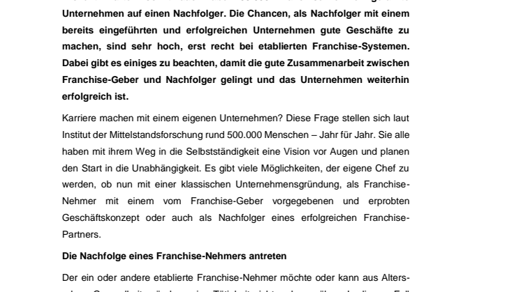 Direkt durchstarten –  Ein erprobtes Franchise-Geschäftskonzept als Nachfolger erfolgreich übernehmen