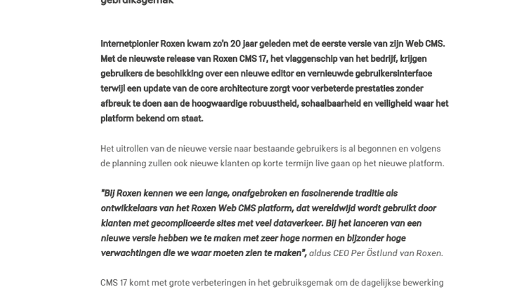 Roxen lanceert Roxen CMS 17 met forse verbeteringen voor het gebruiksgemak