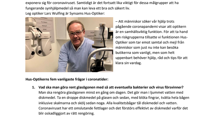 Hus-Optiker hjälper riskgrupper i coronatider – de fem vanligaste frågorna