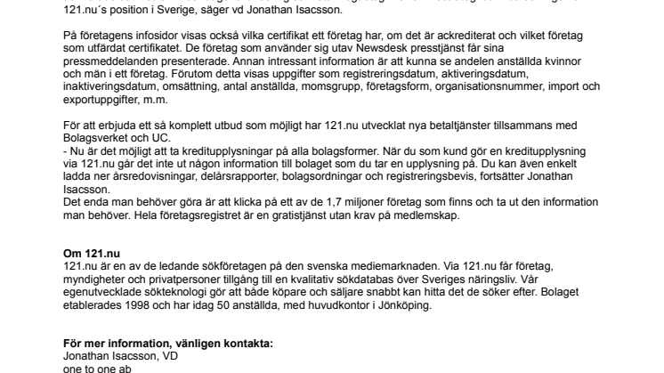 Gratis företagsinformation med 121.nu