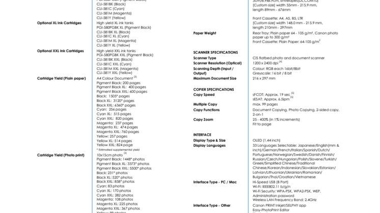 PIXMA TS6350 EUR_PR Spec Sheet