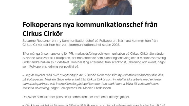 Folkoperans nya kommunikationschef från Cirkus Cirkör