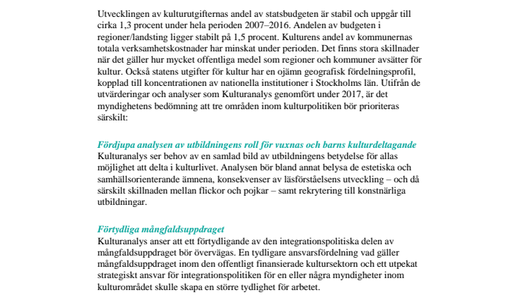 Ny rapport: Prioriterade områden inom kulturpolitiken 