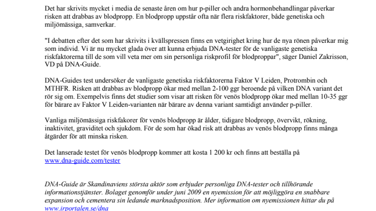 Nytt DNA-test venös blodpropp
