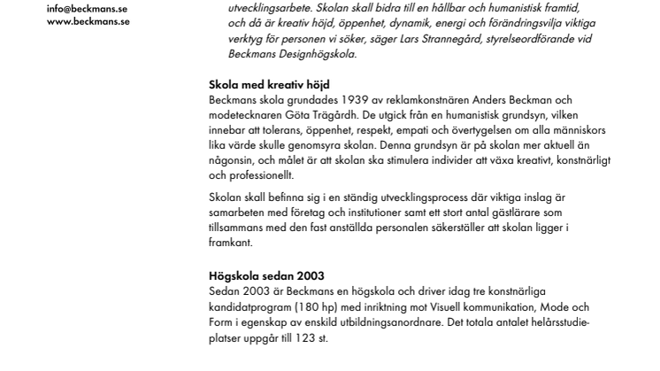 Rektor för Beckmans Designhögskola