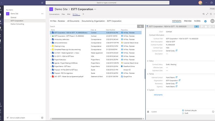 Das ECM-System M-Files wird in Microsoft-Teams über einen eigenen Reiter eingebunden. Bild: M-Files