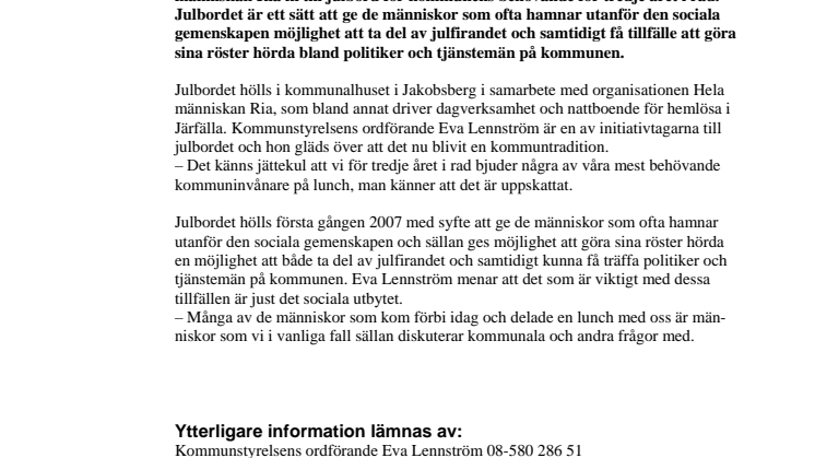 Järfälla kommun bjöd behövande på julbord