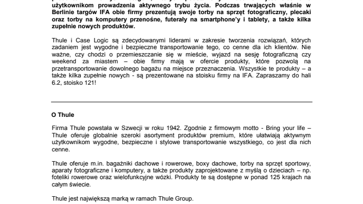 Thule oraz Case Logic prezentują swoją ofertę toreb i futerałów na elektronikę na targach IFA w Berlinie