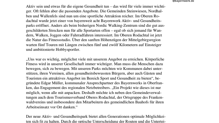 Natur wird zum Fitness-Studio - Bayernwerk eröffnet Aktiv- und Gesundheitspark