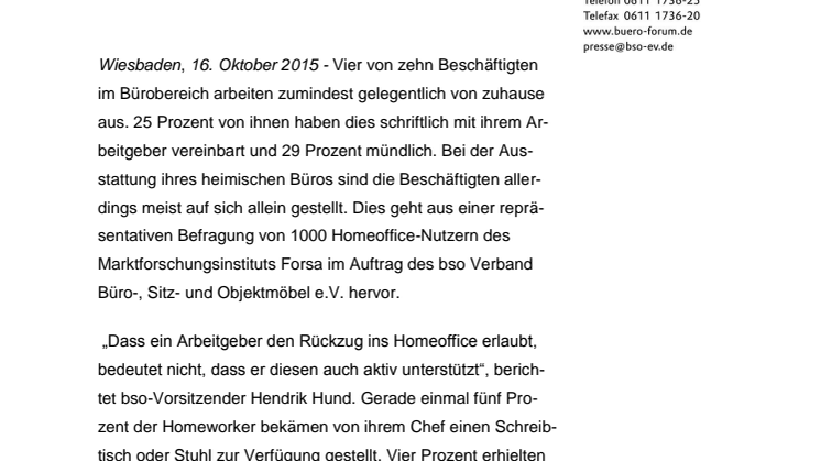 Vier von zehn Beschäftigten arbeiten auch daheim – Ausstattung des heimischen Büros wird nur selten vom Arbeitgeber gefördert