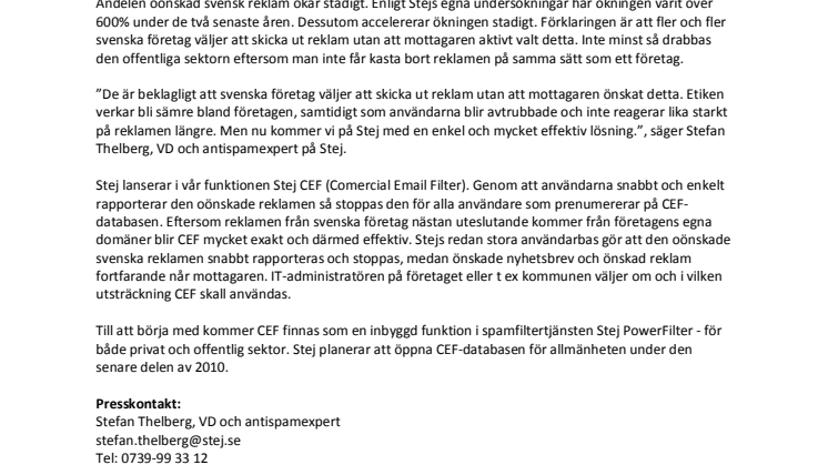 Stej tar krafttag mot svensk e-postreklam