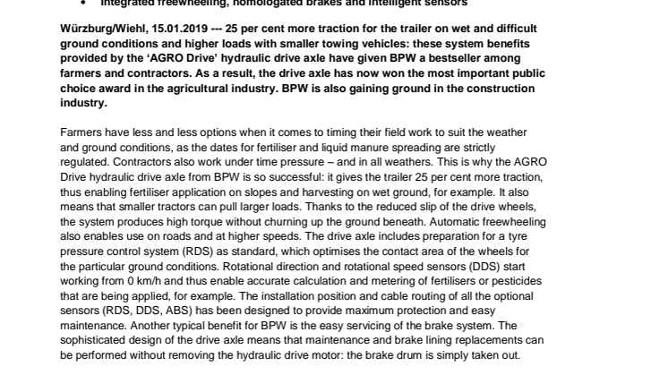 ‘Innovations in agricultural technology’ public choice award: BPW drive axle is gaining traction