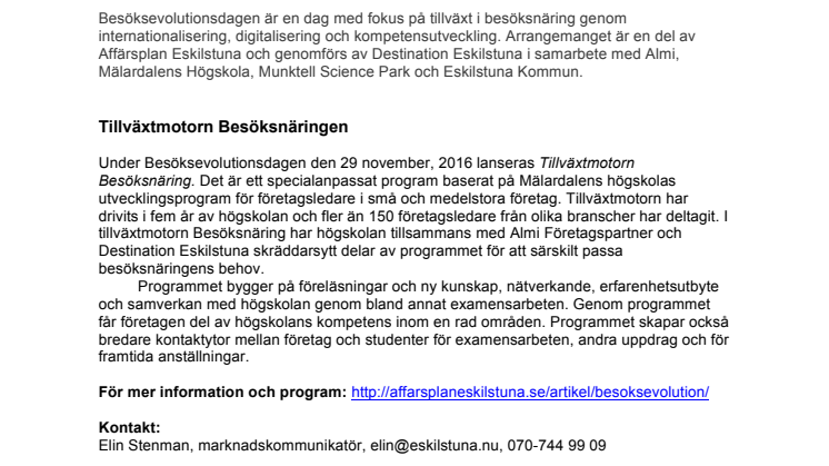 Pressinbjudan Besöksevolutionsdagen 29 november 2016