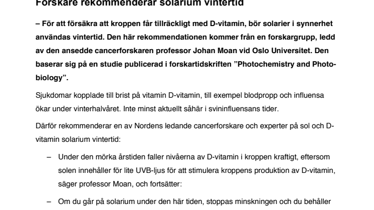Forskare rekommenderar solarium vintertid