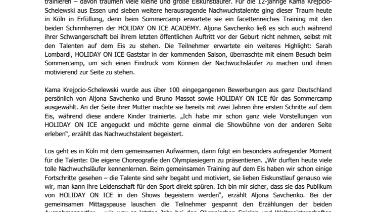 Kama Krejpcio-Schelewski aus Essen trainiert mit Paarlauf-Olympiasiegern bei HOLIDAY ON ICE ACADEMY Sommercamp 
