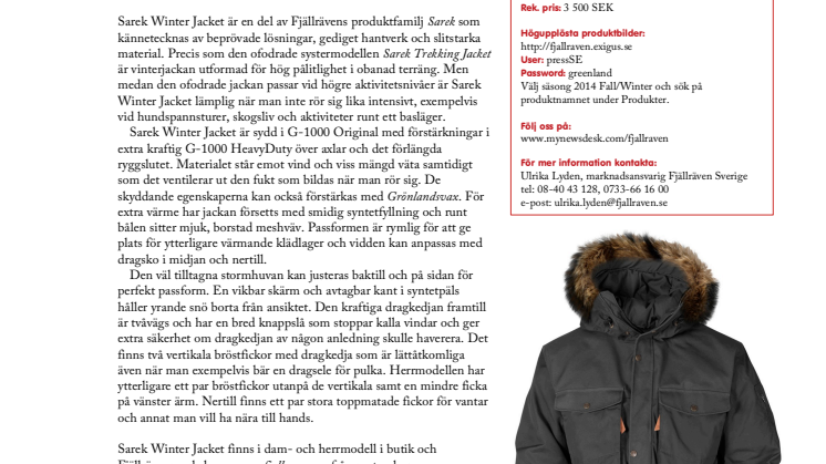 Sarek Winter Jacket - rejäl vinterjacka med syntetfoder 